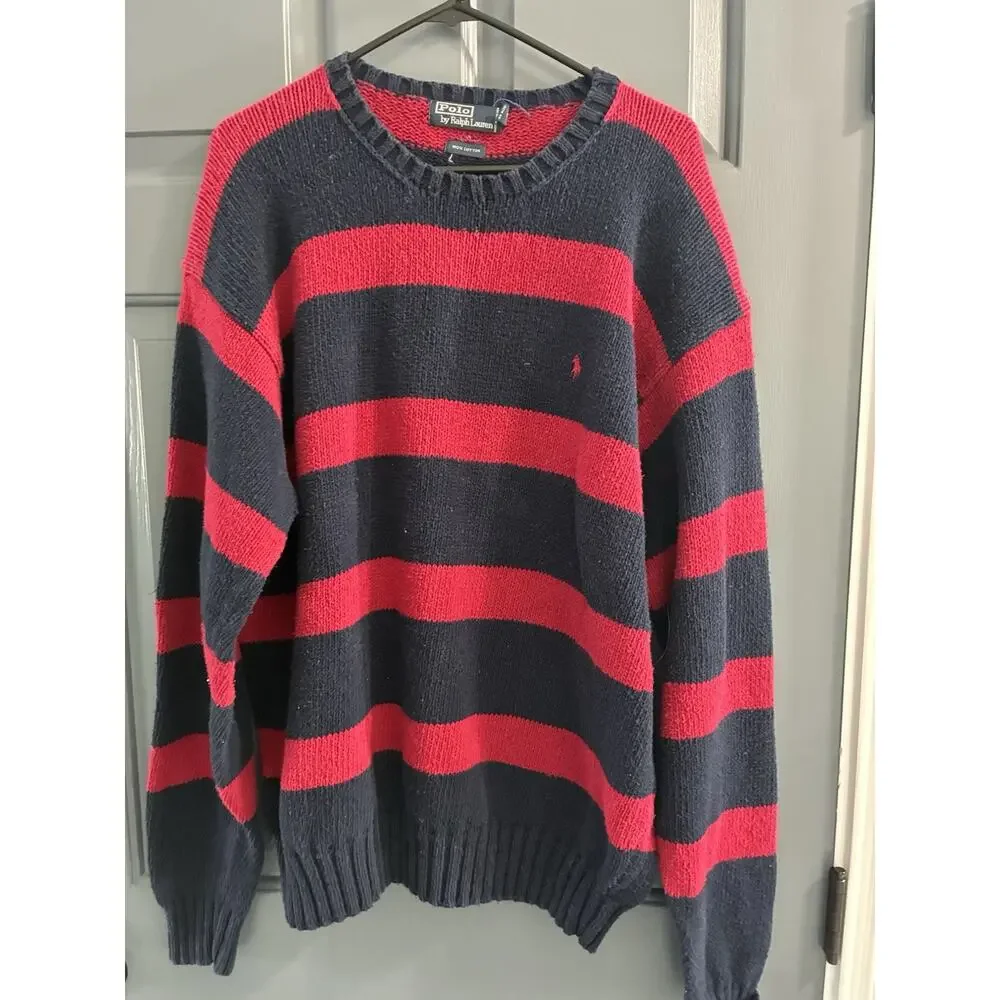 Vtg Ralph Lauren Polo Crew Neck Sweaters Red Stripped and Green Lot Of 2 Sz XXL - Picture 2 of 13